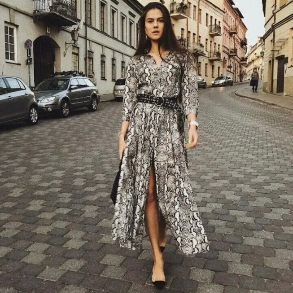 LIKE NEW ZARA Snake Python Animal Print Maxi Dress XS Blogger / Viral Favorite
